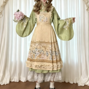 绿色汉洋折衷lolita明制汉服交领琵琶袖上衣马面裙汉服套装秋冬