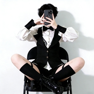 哥特Lolita侍应生燕尾马甲衬衫短裤马夹正太王子套装亚文化基佬装
