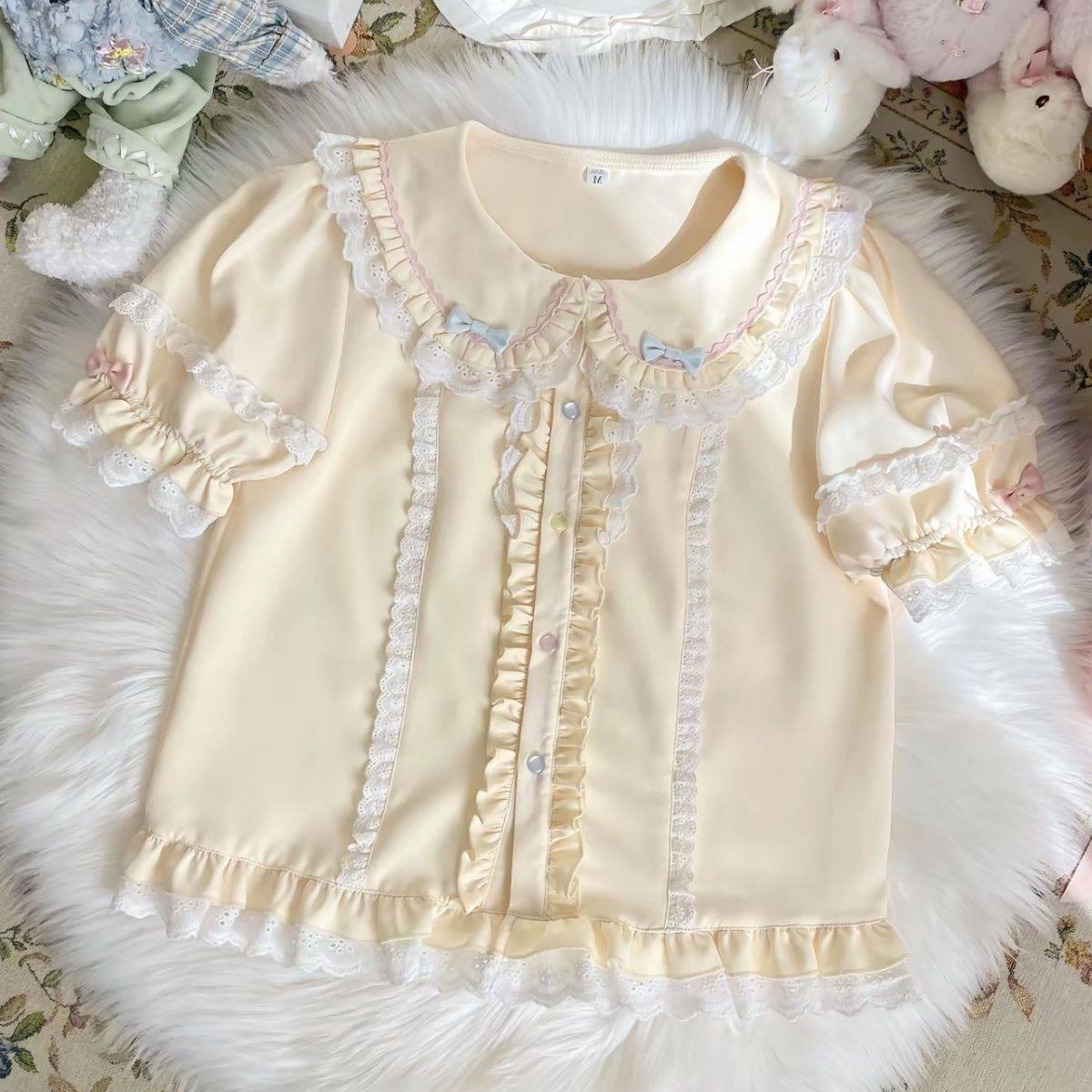Lolita古早软妹甜美夏季娃娃领可爱短袖衬衫上衣百搭洛丽塔内搭,模玩/动漫/周边/娃圈三坑/桌游,lolita衬衫/内搭,淘宝优惠券,粉丝福利购,淘宝优惠卷