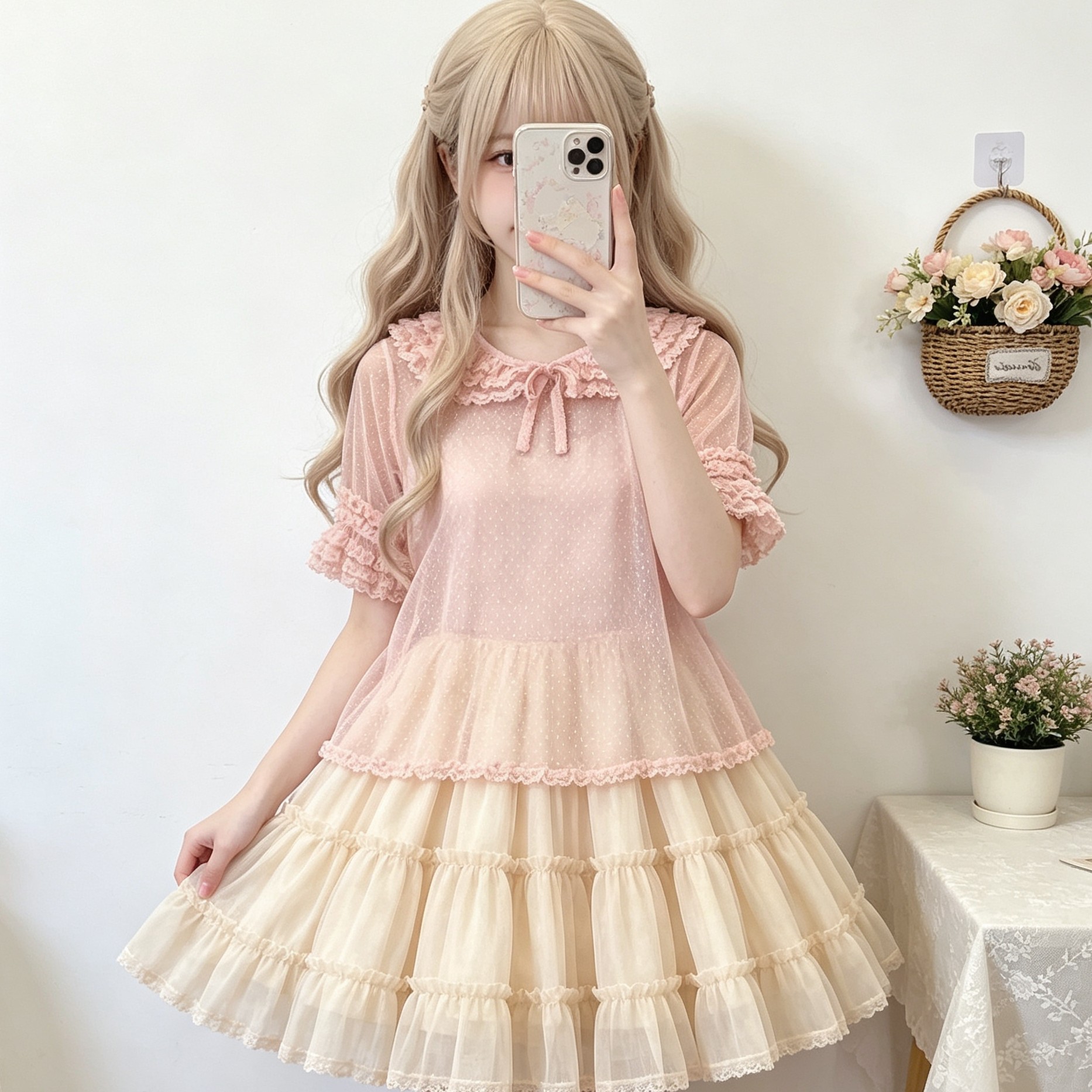 Lolita复古网纱点纱内搭衬衫ph风图片