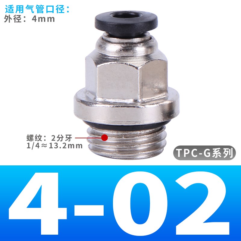 TBO带密封圈气管快速接头TPC6-G02螺纹快插G1/8铁12-1/4O型Y10-3/