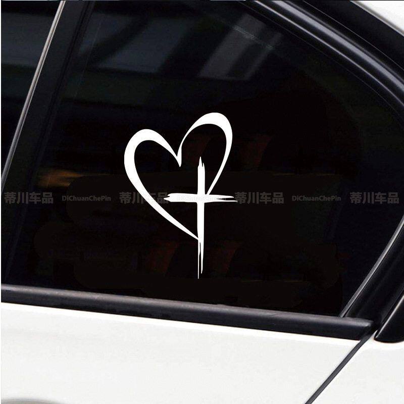 跨境外贸汽车贴纸爱心十字架创意