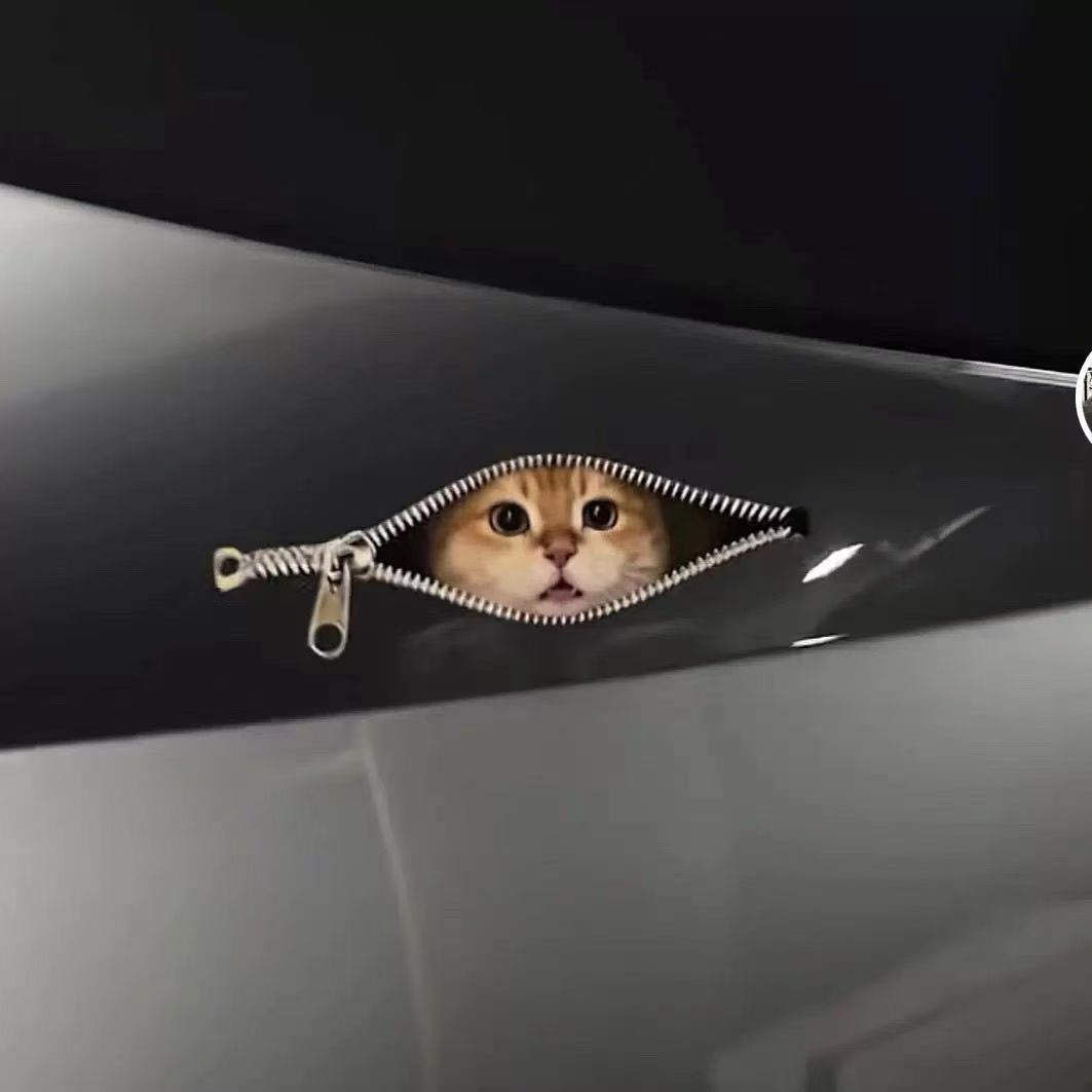 网红可爱猫咪拉链汽车装饰贴图片