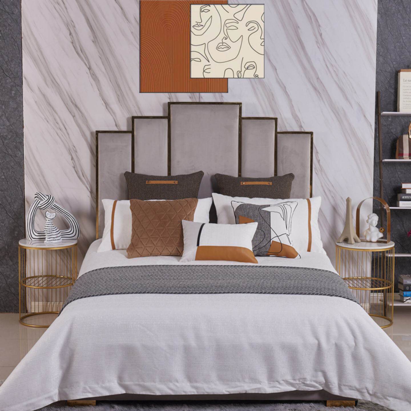 展厅样板间 家具配套床品 轻奢意式港式 简约软装床品多件套 咖啡