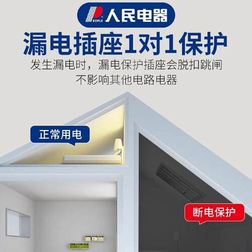 人民电器漏电保护器空调热水器86型墙壁开关漏保面板插座暗装16a