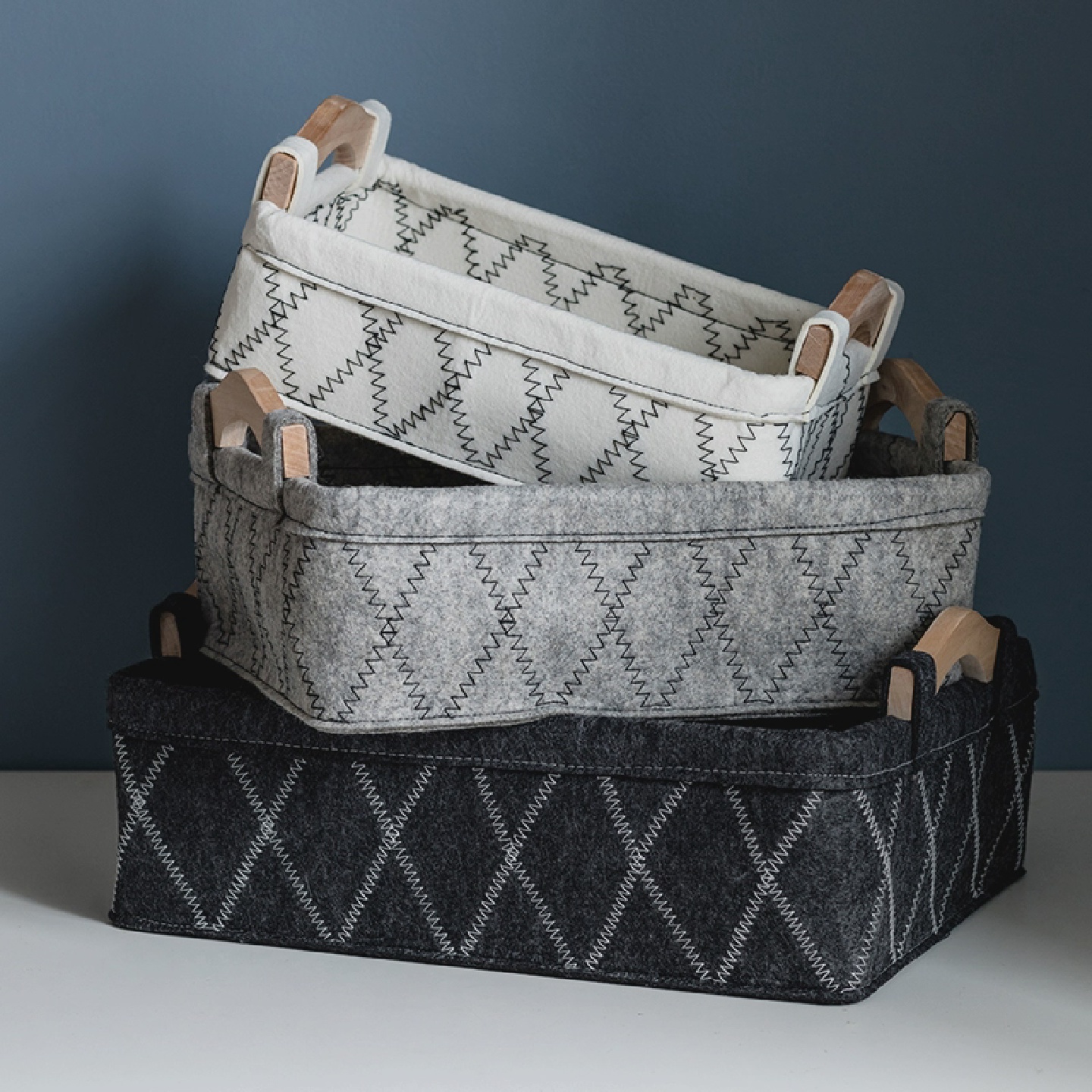 桌面收纳筐零食客厅杂物玩具茶几毛毡布艺收纳篮筐家用长方形储物