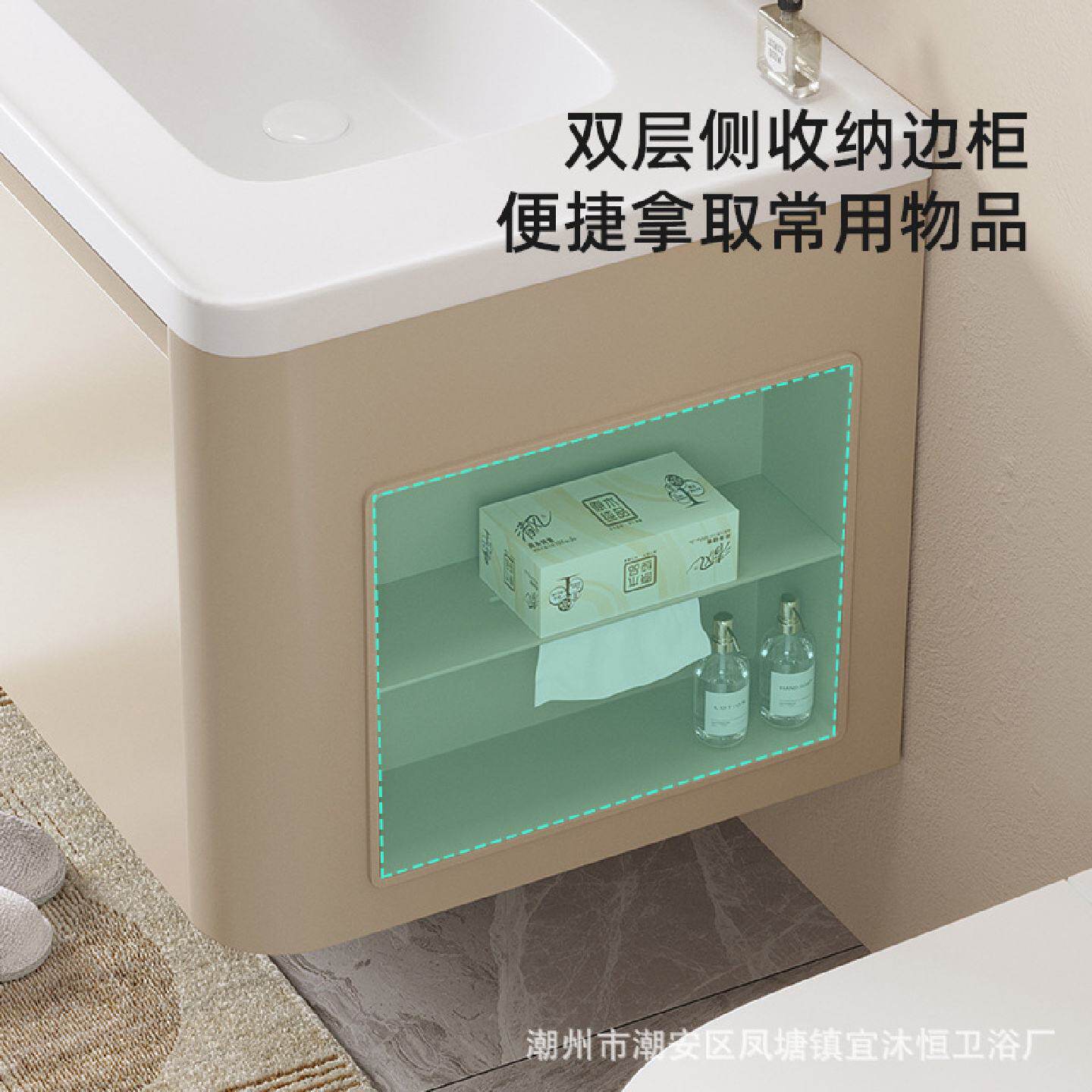 太空铝蜂窝圆弧浴室柜带侧柜洗手盆组合卫生间洗脸盆洗漱一体陶瓷