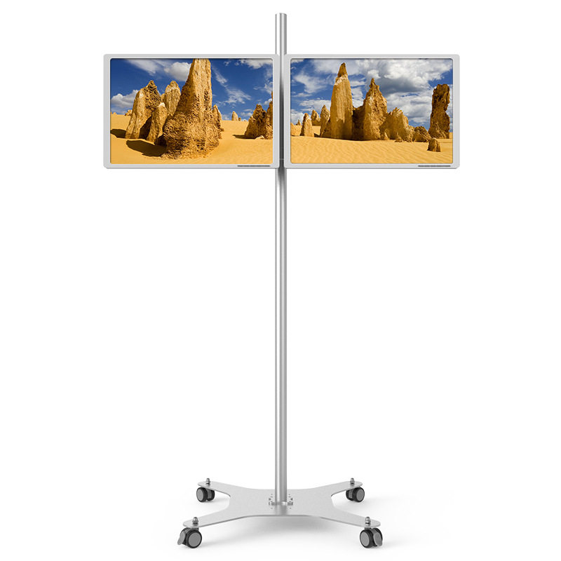 昊雄双屏电脑显示器落地移动支架升降数据会议展示医疗推车升降架