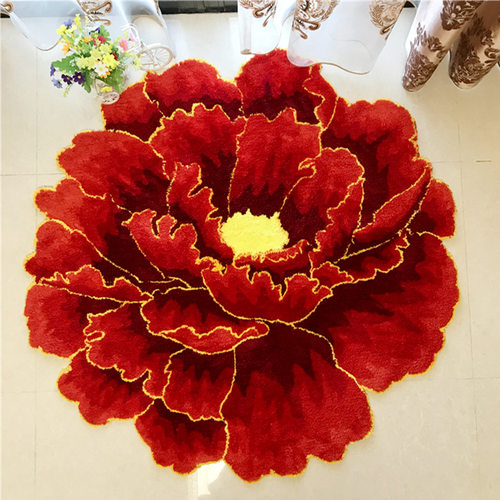 家居地毯新款创意牡丹花地毯 客厅卧室地垫复古中国风牡丹床边毯
