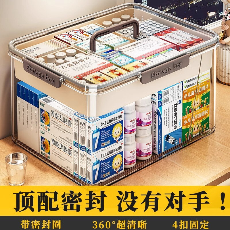家用手提多层药箱儿童急救大容量医药箱家庭装透明塑料药品收纳盒