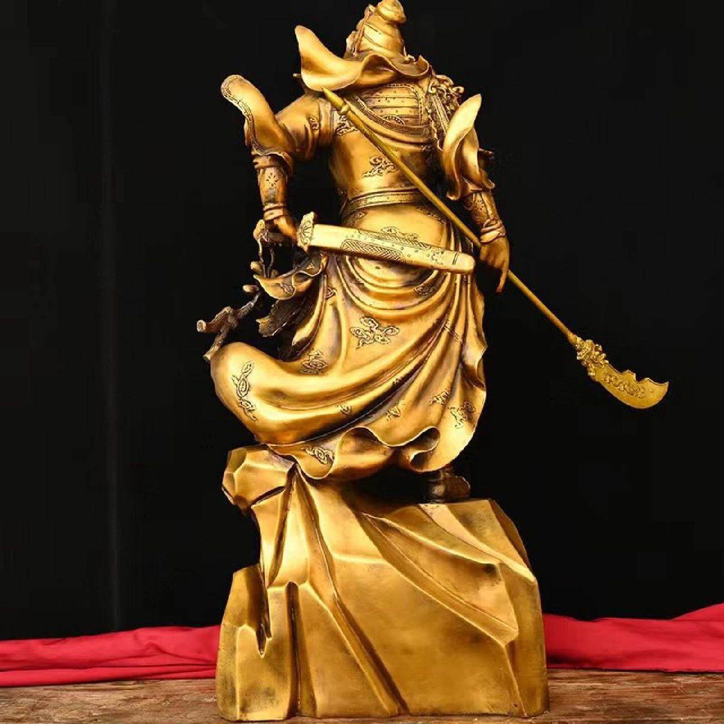 黄铜关公摆件关帝圣君关羽关二爷武财神铜像家居饰品客厅桌面摆件