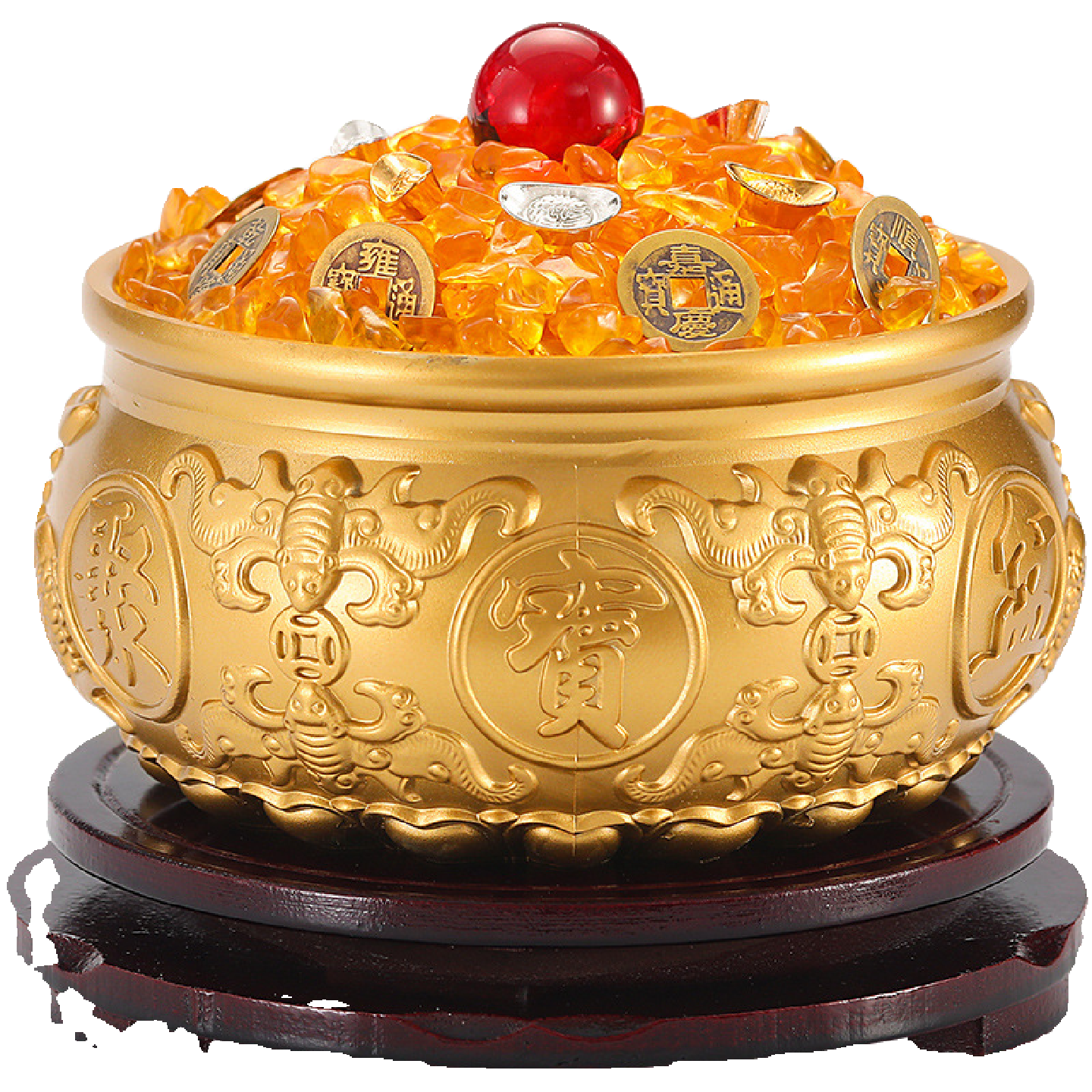 高档大号黄铜聚宝盆摆件八福缸家居客厅办公室装饰开业乔迁礼品