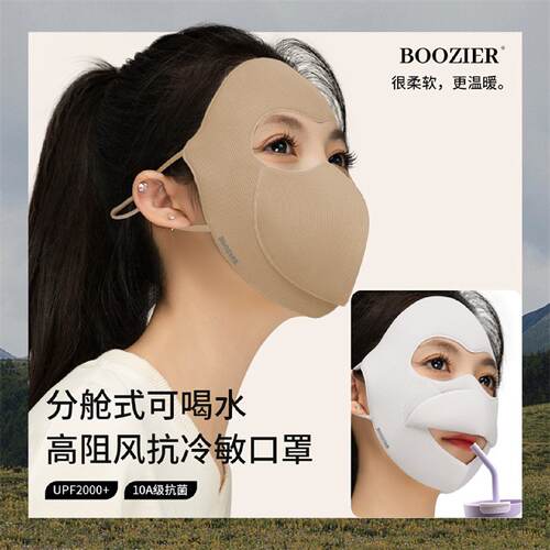 秋冬季口罩防风保暖可喝水口罩可水洗女高颜值防寒半脸保暖面罩