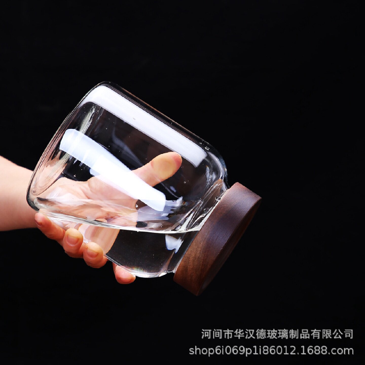螺旋口高硼硅玻璃密封罐青梅荔枝泡酒专用瓶陈皮杂粮木盖储物罐