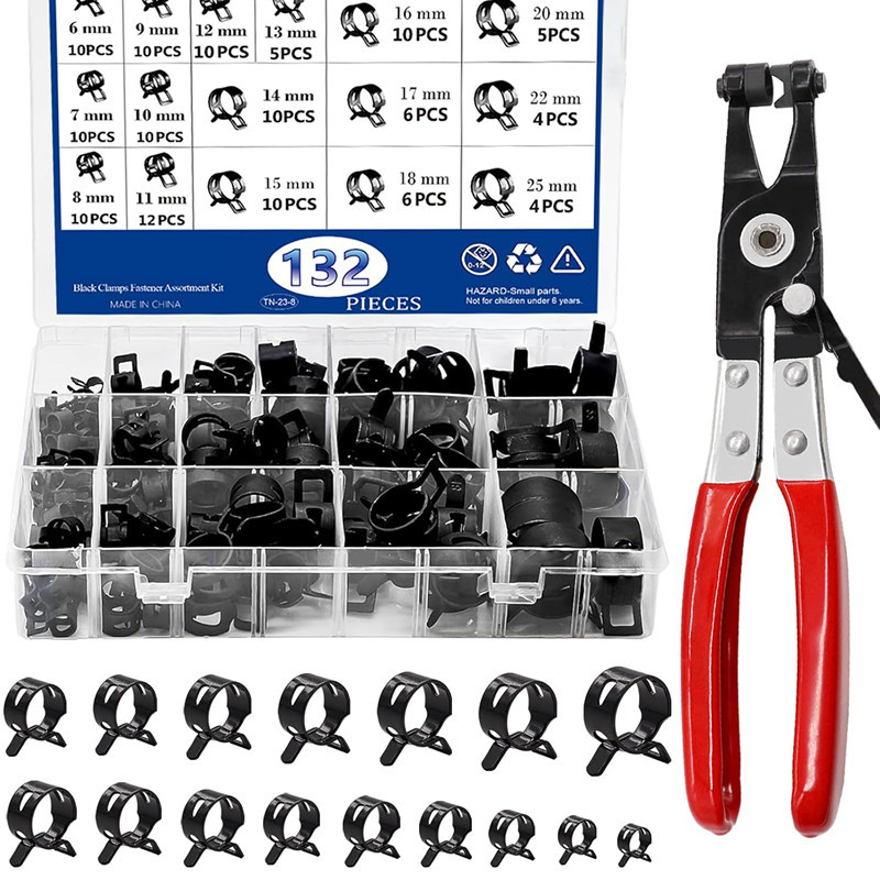 跨境 80pcs/132PCS/210PCS 黑色达克罗日式卡箍盒装弹簧带软管夹