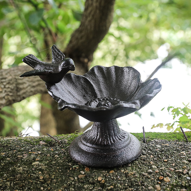 欧式简约复古怀旧花瓣喂鸟器铸铁工艺品摆件家居客厅阳台装饰盆