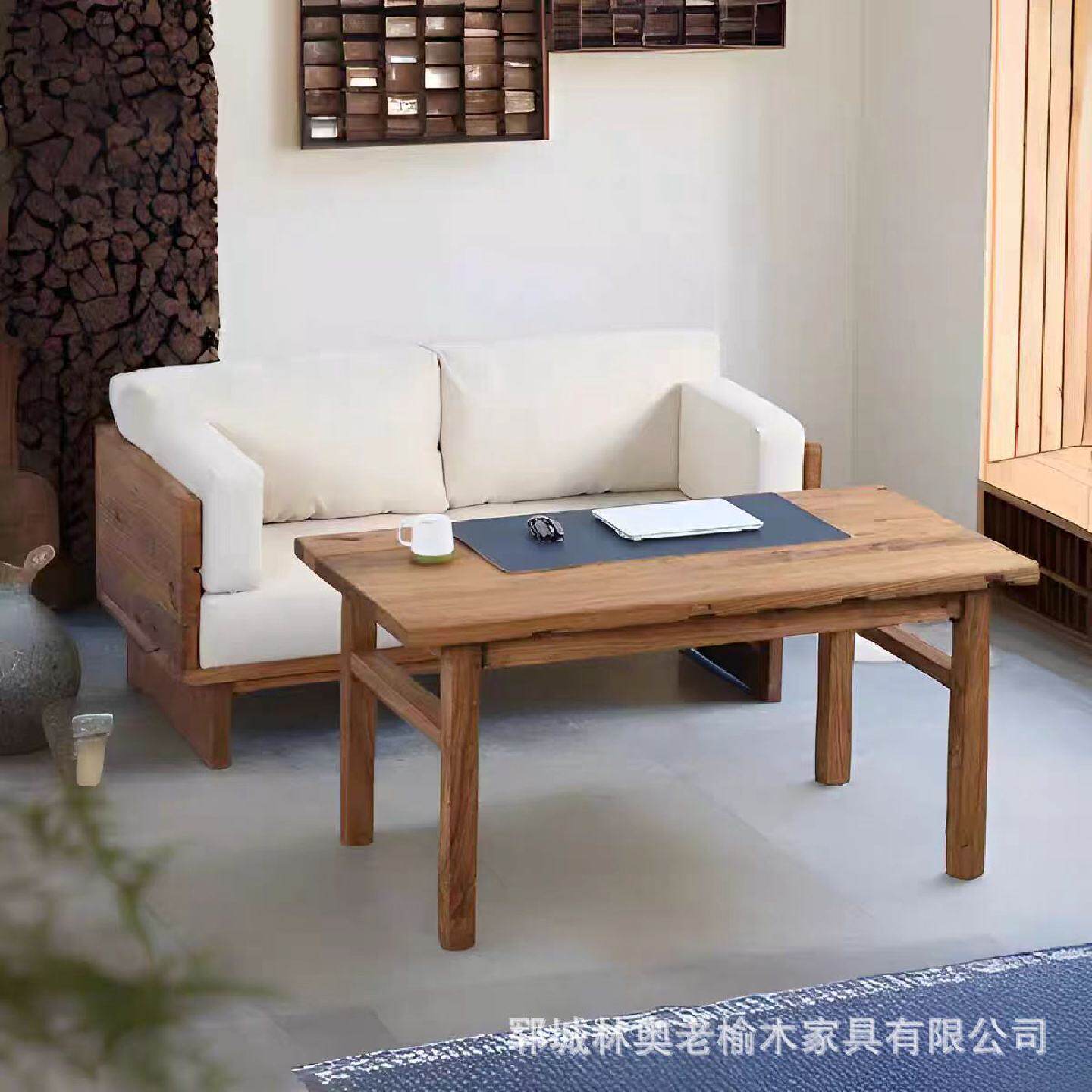 老榆木沙发床家用卧室客厅双人沙发阳台休闲躺椅酒店民宿玄关沙发图片