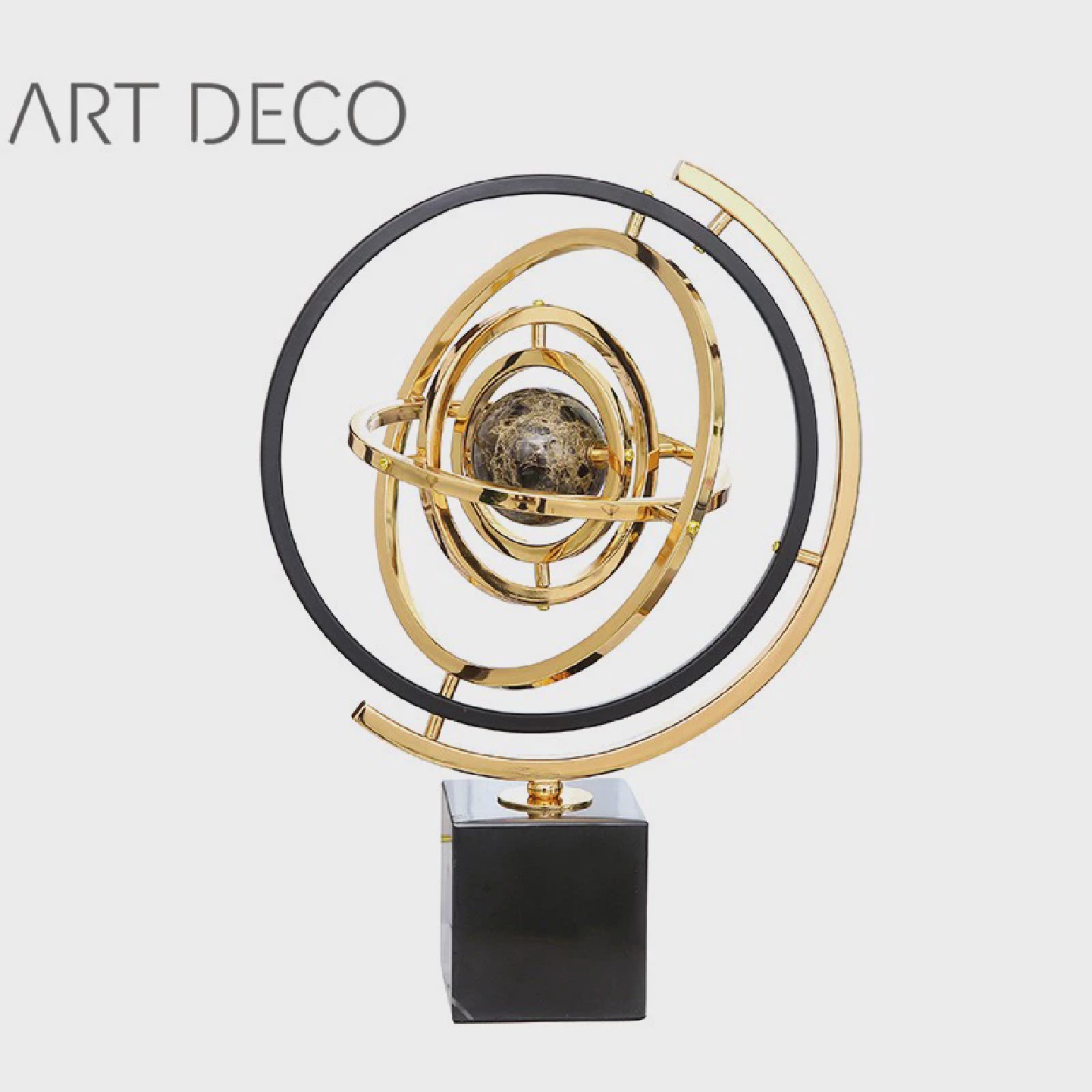 金色地球仪现代轻奢金属书桌摆件总裁办公室艺术品样板间软装摆件