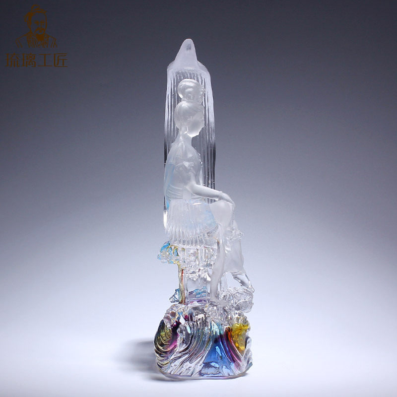 古法琉璃水月观世音菩萨像供奉风水佛像摆件观音菩萨客厅大气创意