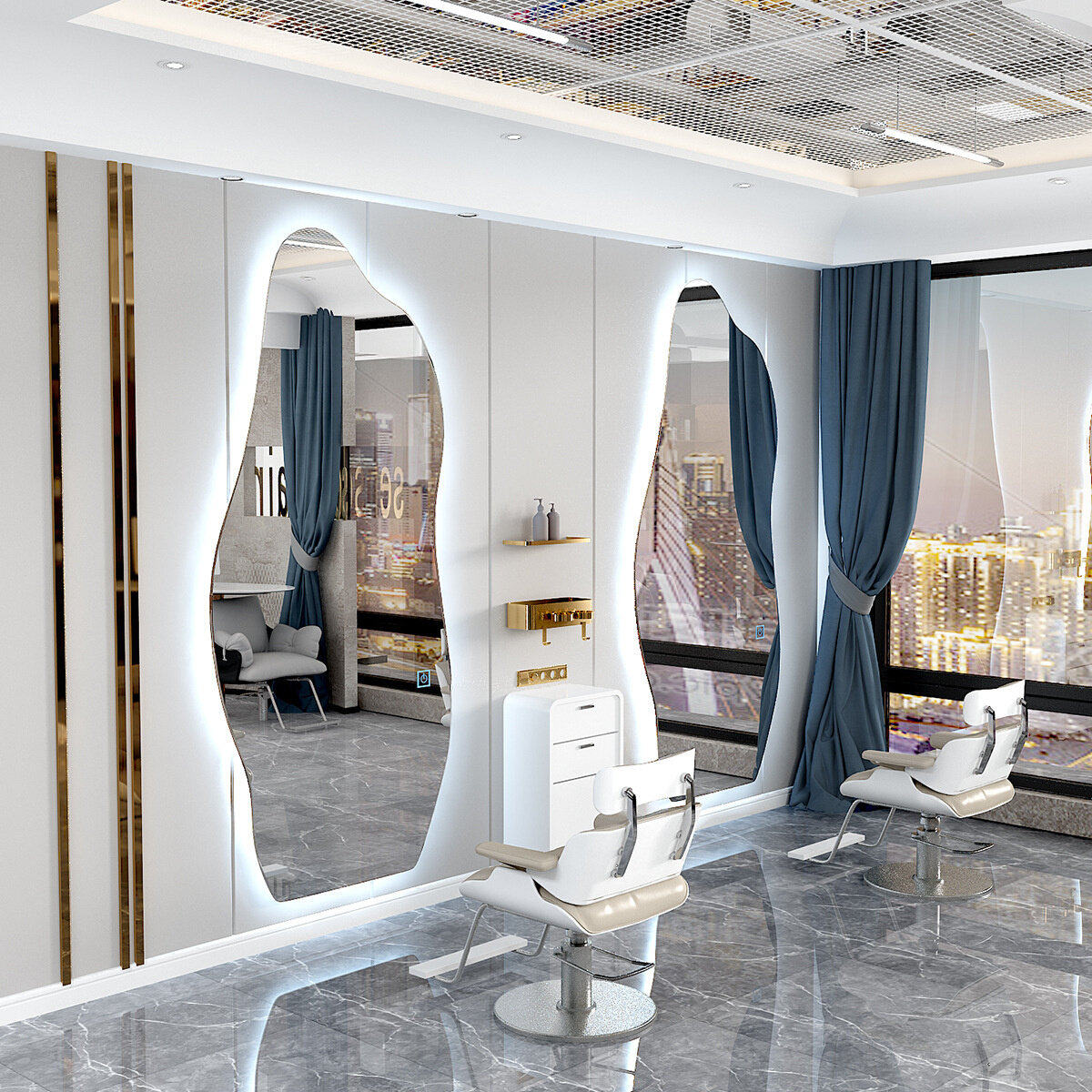 理发店美发镜台网红潮款发廊异形剪发镜烫染壁挂大镜子led智能镜