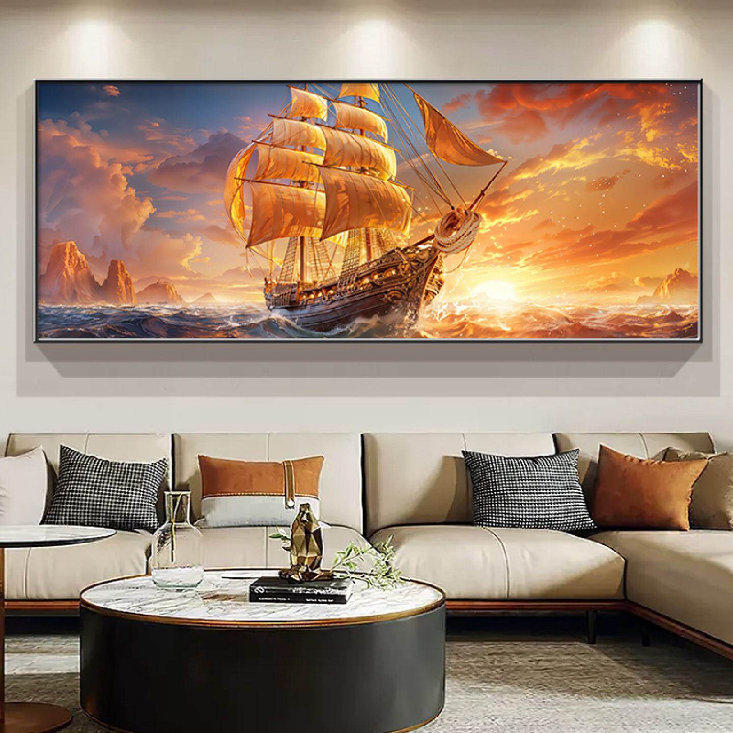 一帆风顺客厅装饰画现代简约沙发背景帆船壁画2026新款餐厅挂画