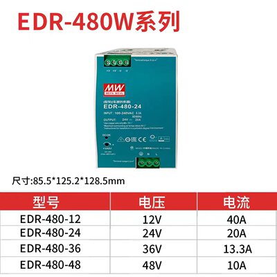 明伟NDR/EDR-75/120/150/240/480W-12V24V36V48V导轨式开关电源
