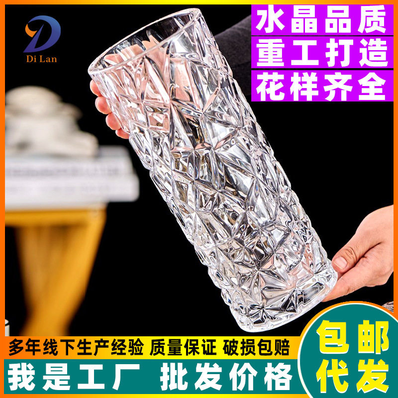 加厚花瓶玻璃透明水养富贵竹玫瑰百合干花插花摆件大号客厅北欧瓶