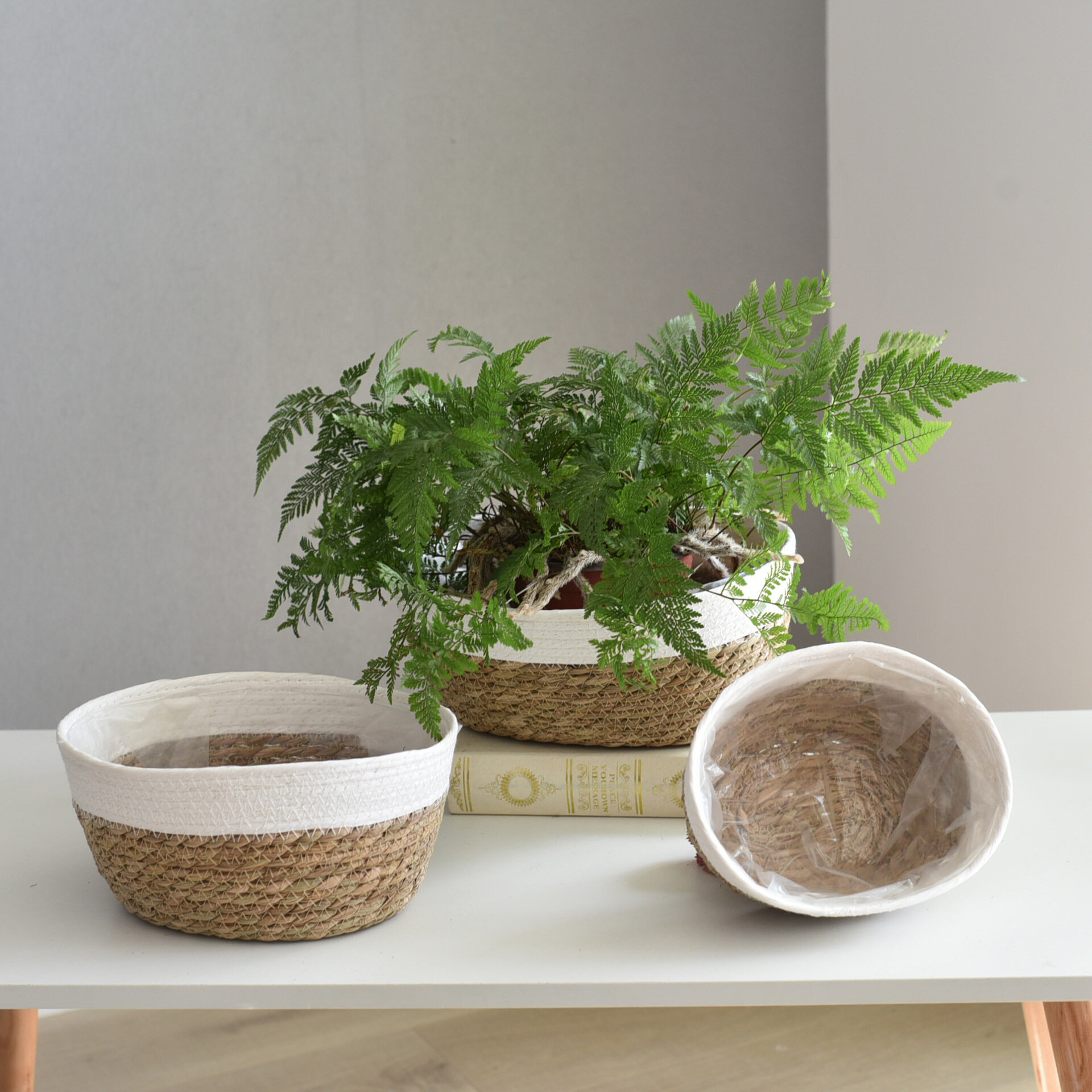 草编花盆编织椭圆花盆外套北欧外贸手工藤编篮子花篮土培植物篮
