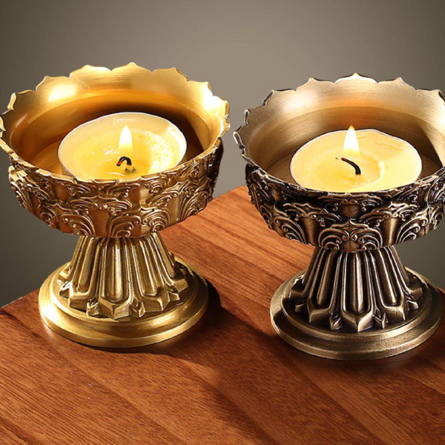 寺庙观音堂批发铜酥油灯灯座蜡烛台摆件供佛家用长明灯莲花灯佛