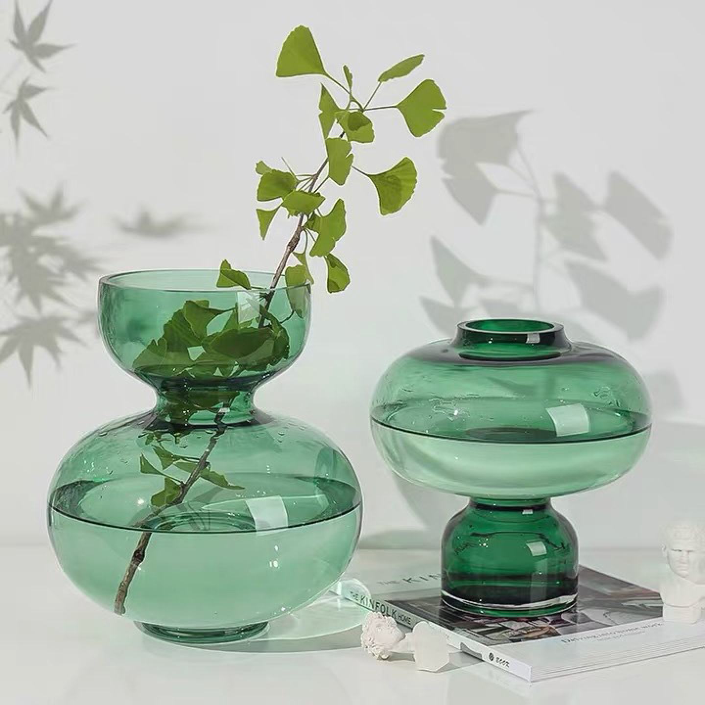 北欧ins简约圆葫芦玻璃花瓶瓶透明插花水养水培绿色大号创意摆件
