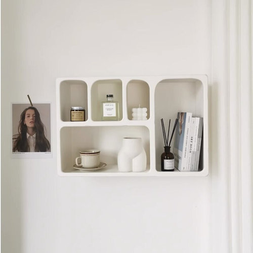 北欧几何长方形白色挂式多用收纳柜简约墙壁柜客厅吊柜奶油色柜子