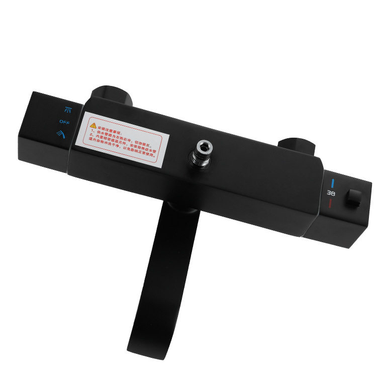 厂家直批一体式方管明装淋浴器升降增压手持黑色恒温花洒套装全铜