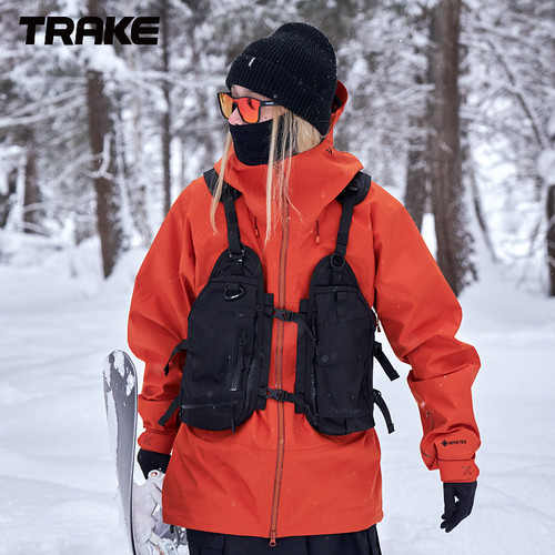 Trake机能风防水保暖马甲男女适用短款滑雪背心可背雪板设计