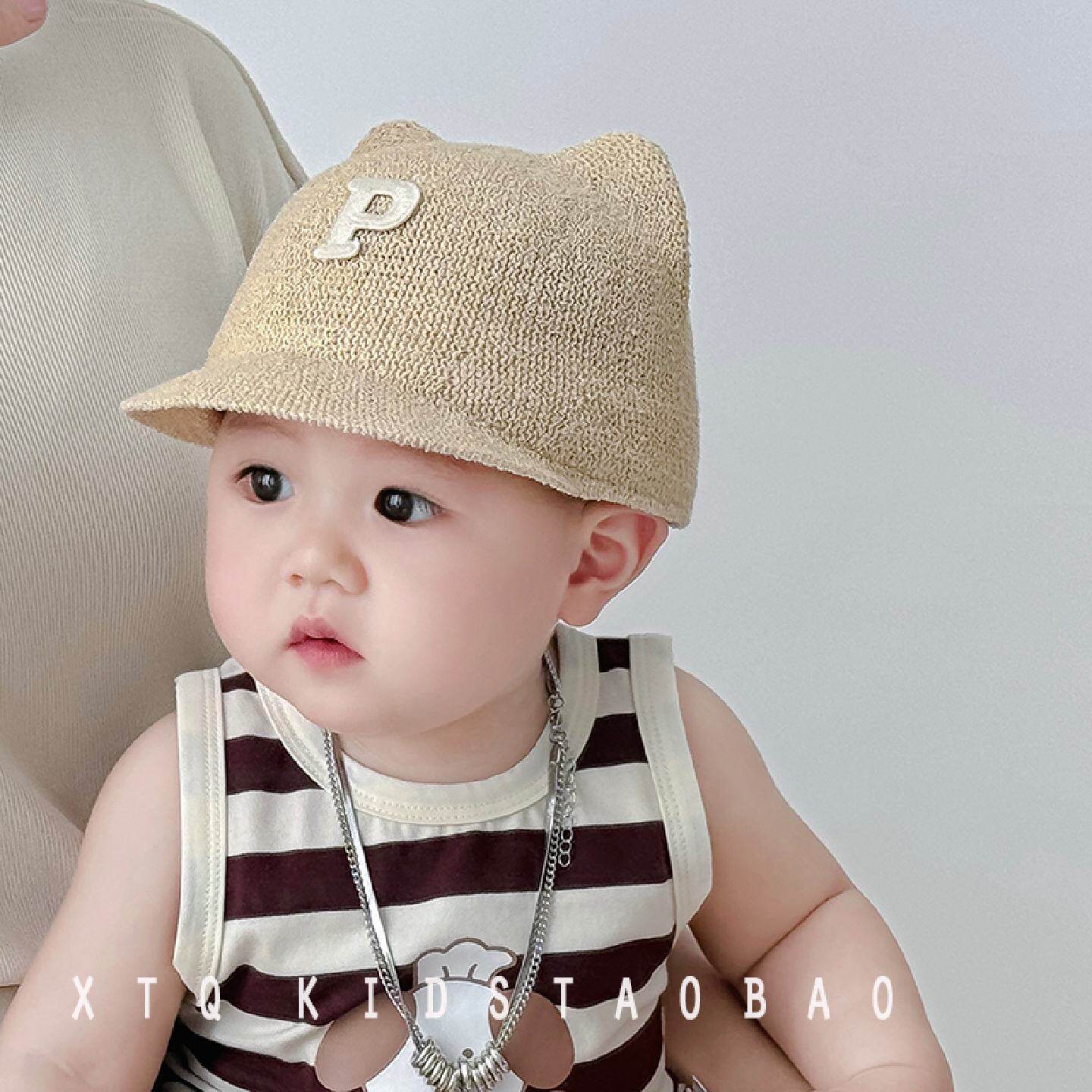 宝宝草帽可爱猫耳朵婴幼儿童遮阳帽超萌男女童防晒帽夏季薄款透气