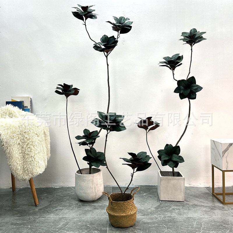 仿真玉兰树花艺软装装饰假花落地仿真绿植植物盆栽批发轻奢款