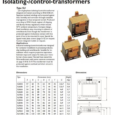 挪威NORATEL隔离控制变压器SU-195CSU19用于船舶，配电盘中。