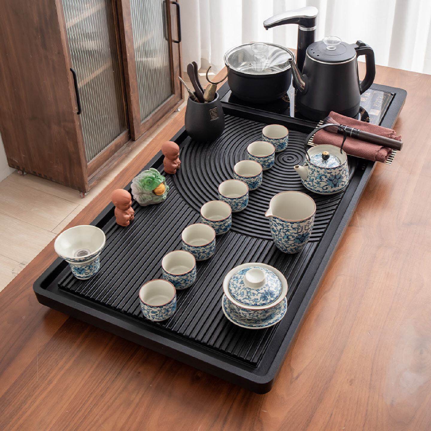 乌金石茶盘整套陶瓷功夫茶具一套装家用大号茶台自动电茶炉烧水壶