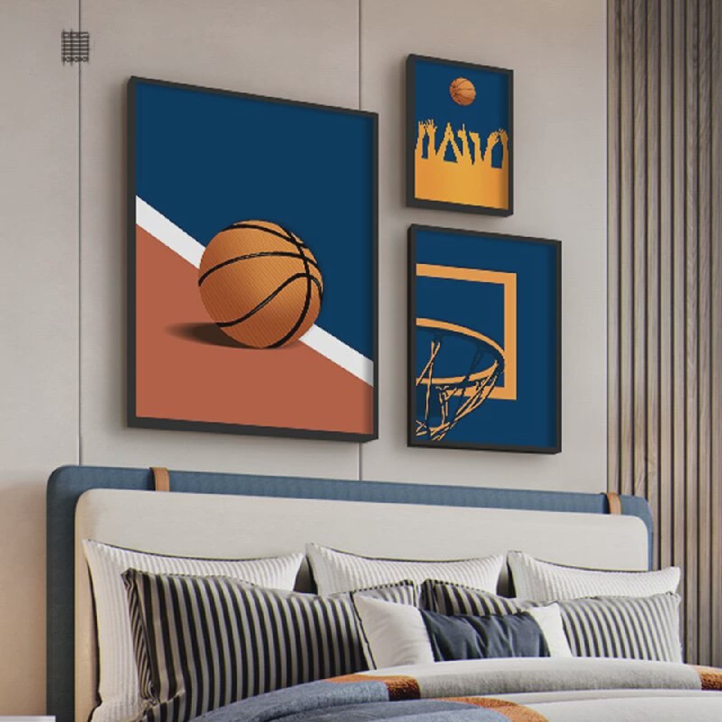 现代简约儿童房挂画男孩卧室床头装饰画体育馆体育篮球组合装饰画图片