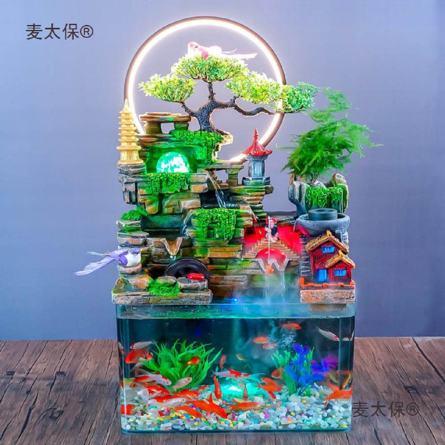 创意大鱼缸全套流水循环家用假山喷泉摆件客厅风水轮开业乔麦太保