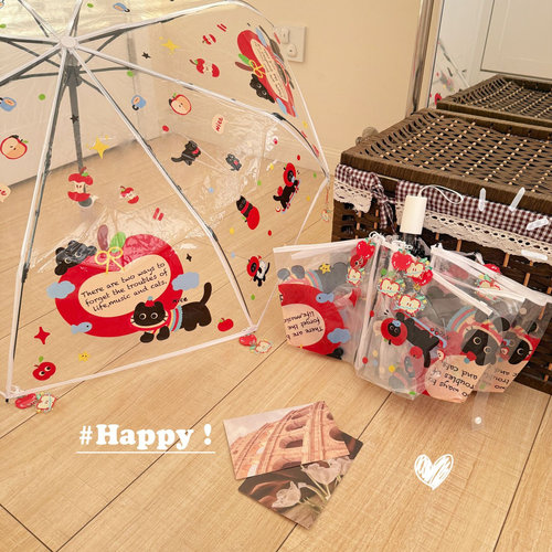 红苹果透明雨伞高颜值全自动折叠伞加大加厚加固女生上学专用便携