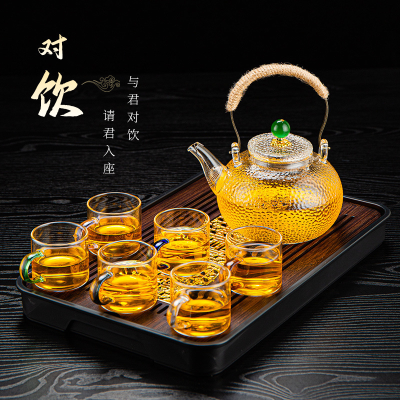 玻璃茶壶家用耐高温烧水壶锤纹提梁壶茶具套装养生壶煮茶器泡茶壶
