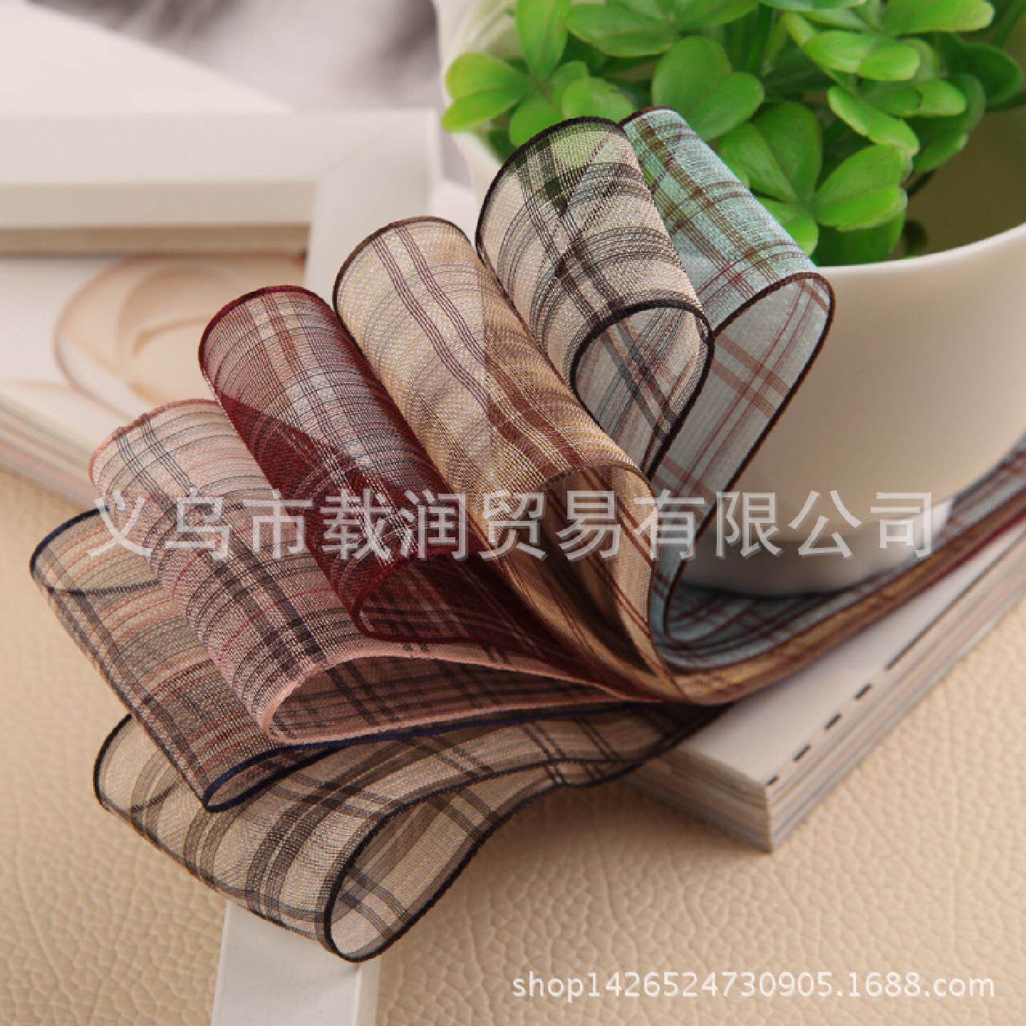 双色格子雪纱丝带 发饰diy材料包装服装礼帽鞋花花束配件丝带