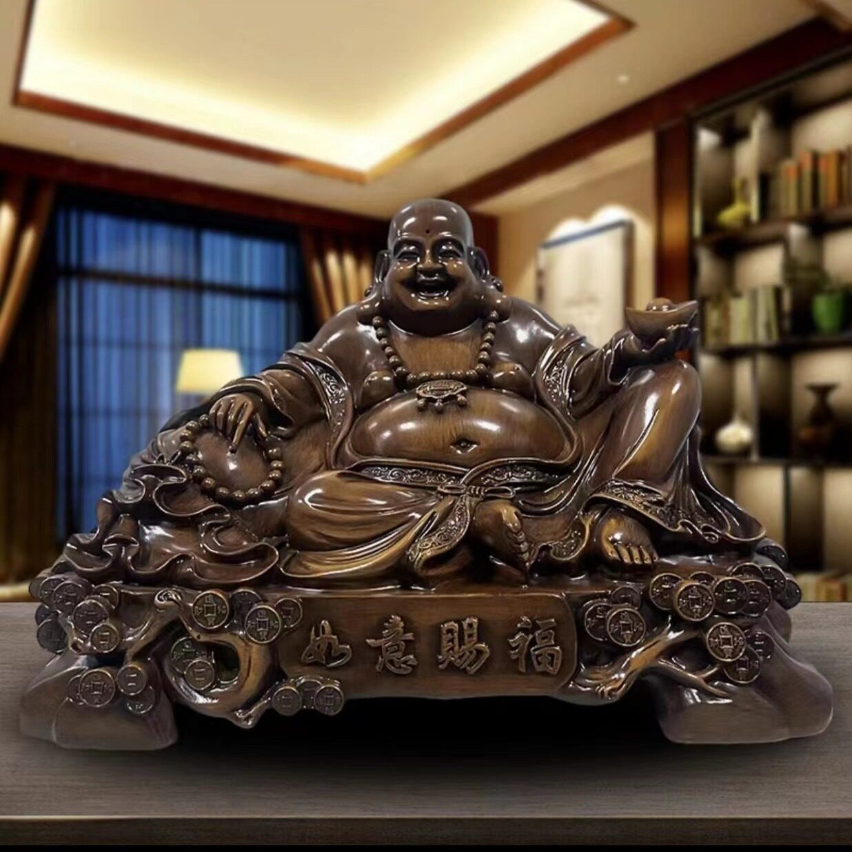 摆件如意赐福弥勒佛招财大肚笑佛像供奉家居工艺品客厅树脂摆件