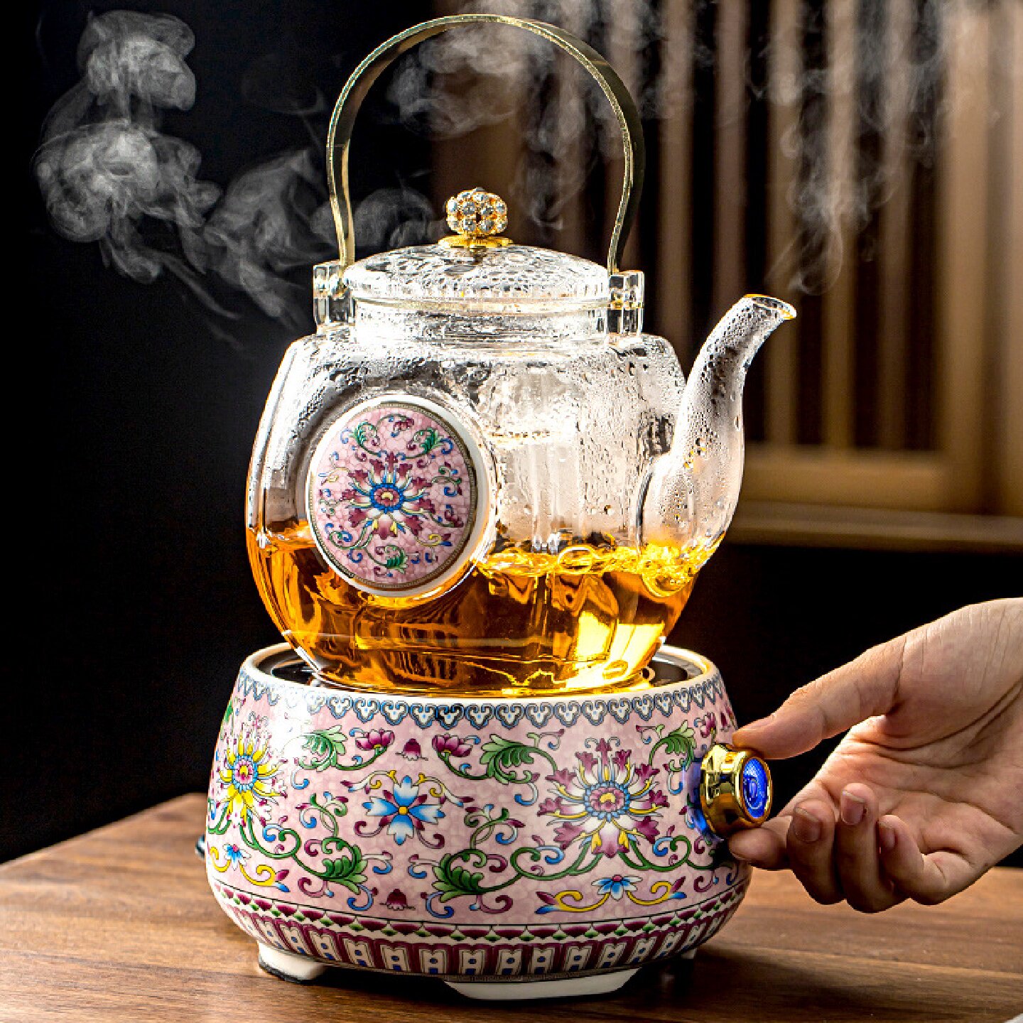 珐琅彩电陶炉提梁壶玻璃蒸煮茶壶耐热玻璃烧水壶大号花茶壶养生壶