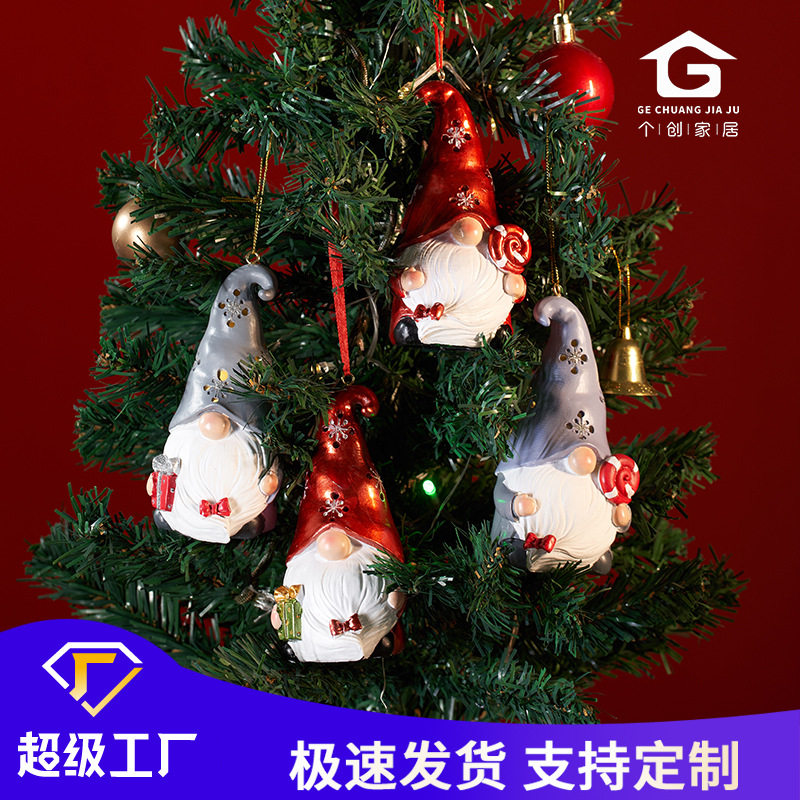 跨境圣诞装饰品小矮人树脂工艺品圣诞树挂件侏儒地精圣诞节吊饰