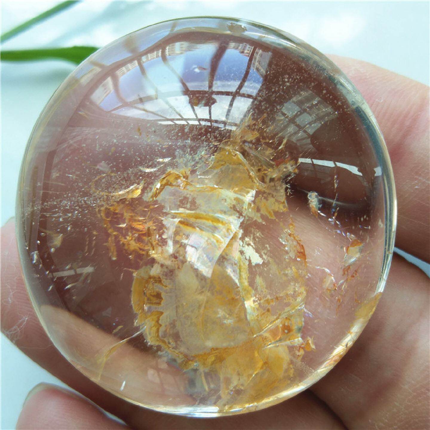 天然黄胶花水晶吊坠原矿色椭圆形光面黄焦花异象水晶裸石男女挂件