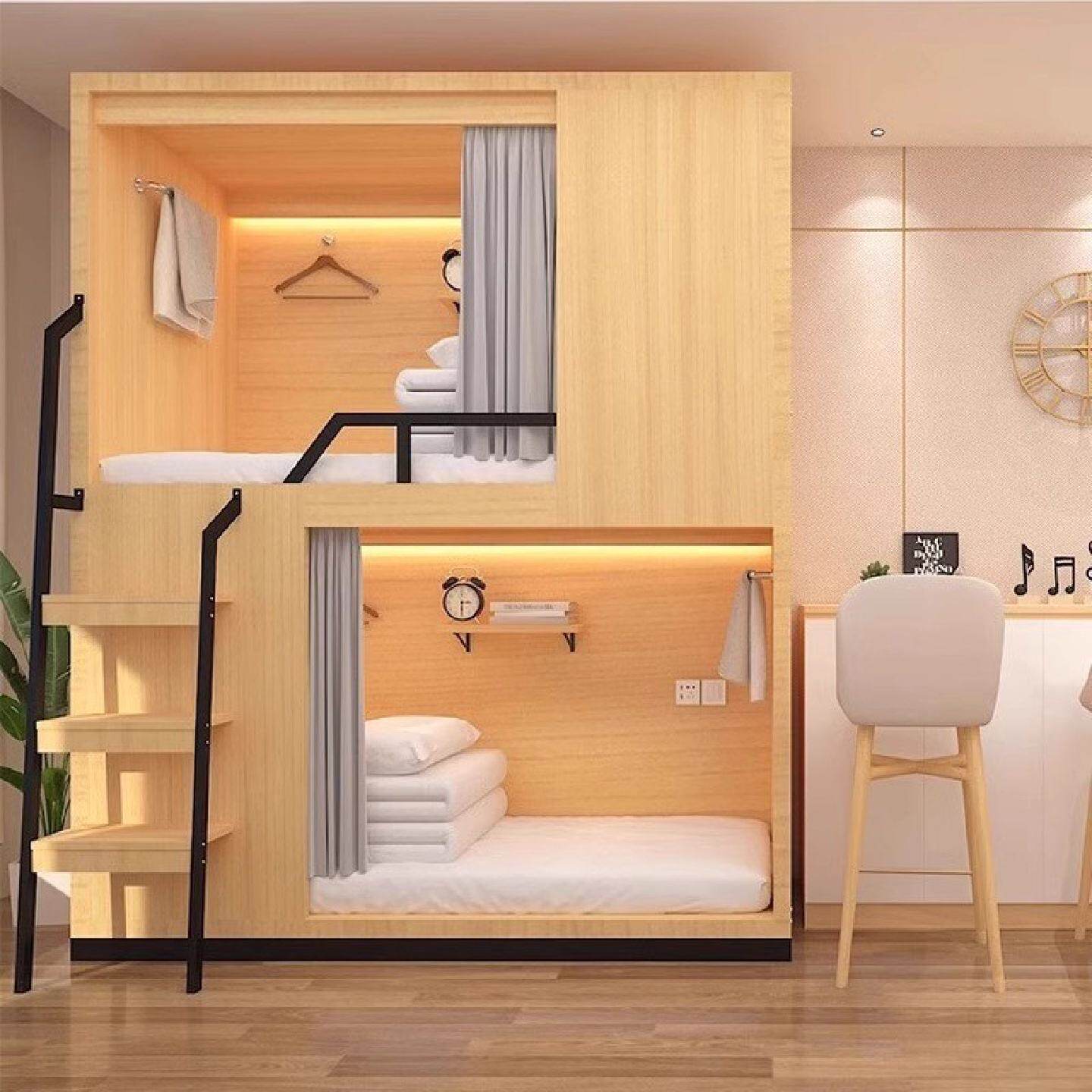 青旅民宿双层床公寓床学生宿舍实木上下铺电竞酒店太空舱上下床