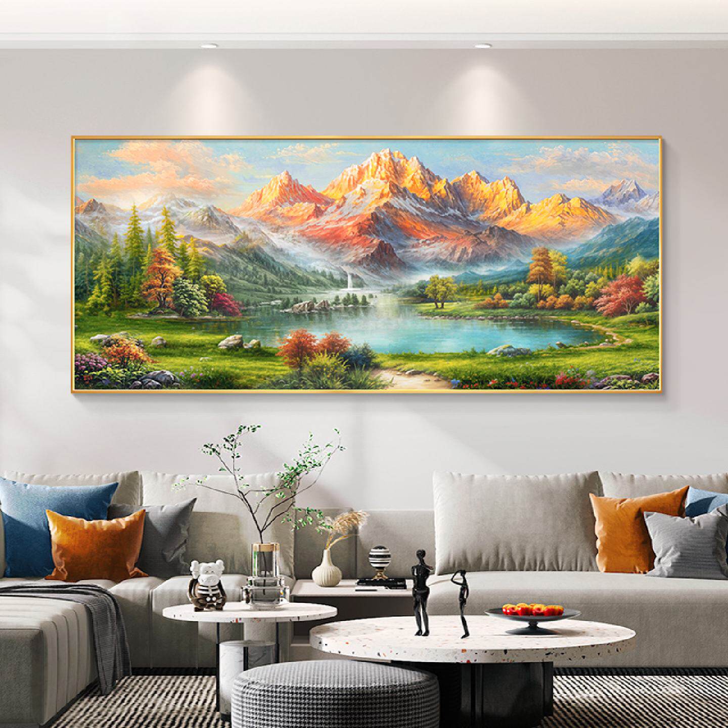 聚宝盆客厅装饰画沙发背景墙挂画山水风景油画轻奢高级感2026新款