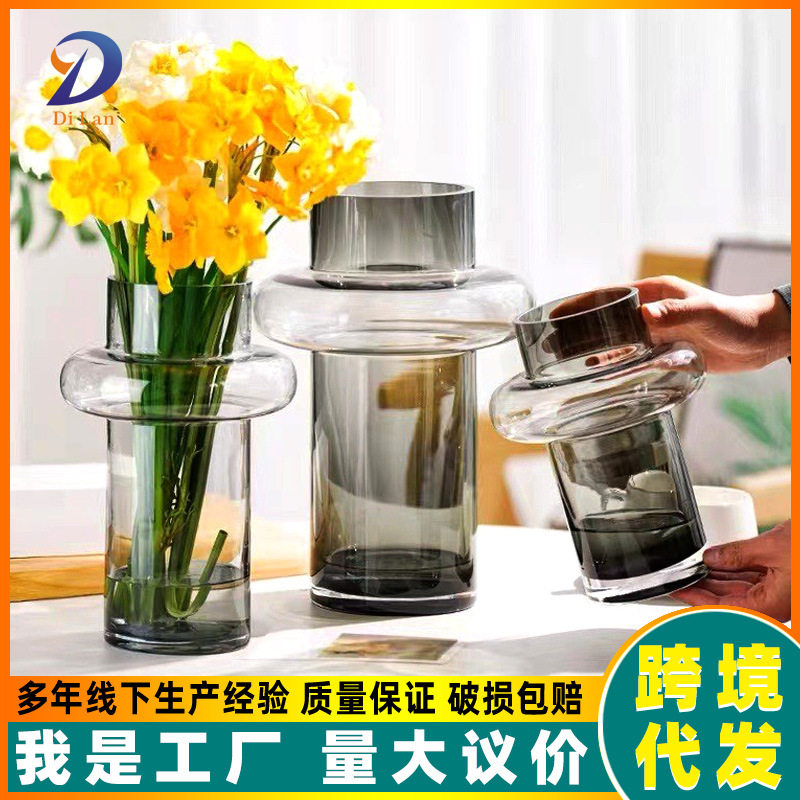 批发北欧创意小蛮腰玻璃花瓶水养插花客厅摆件高级感ins风高颜值