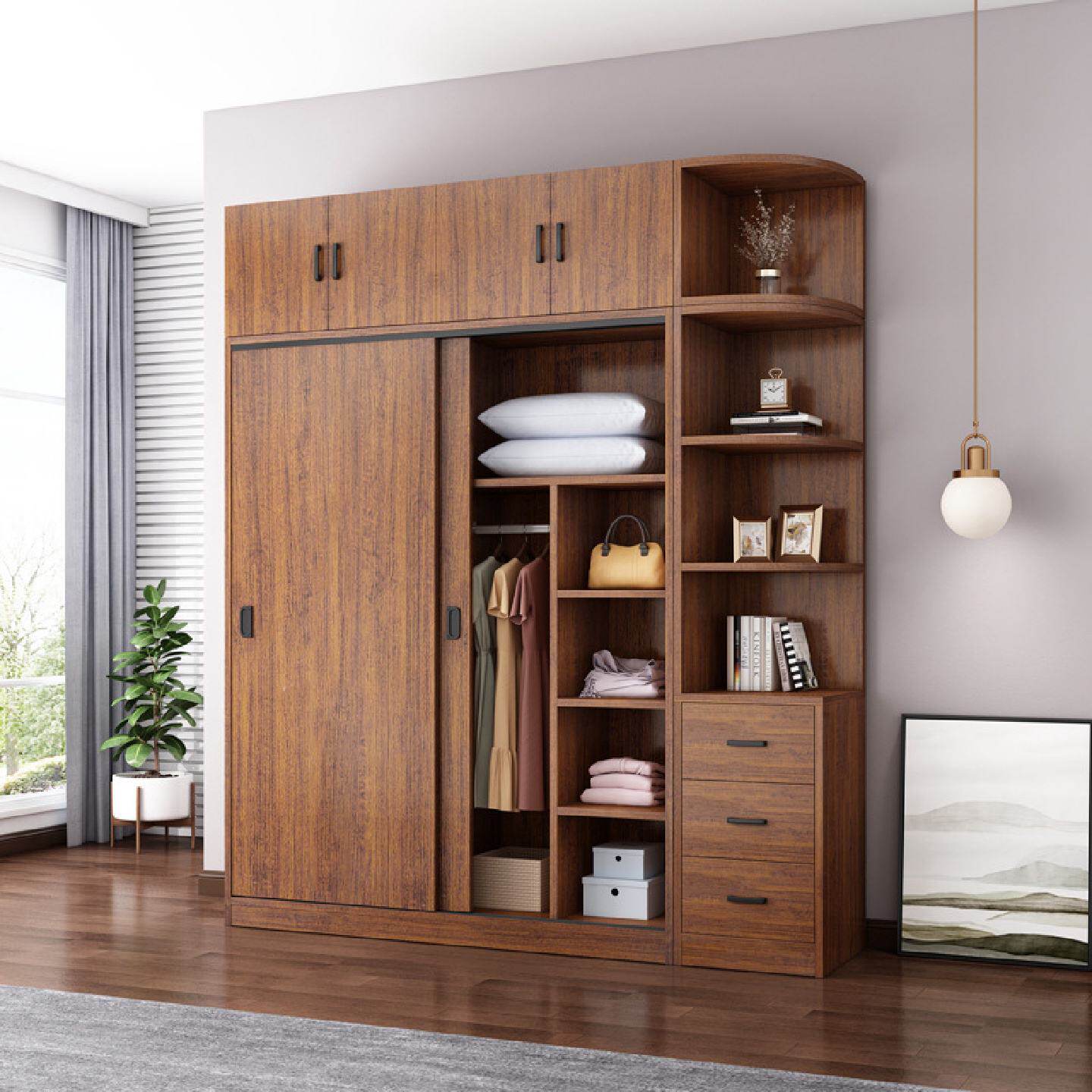 家用卧室现代简约出租房用经济型实木质收纳小户型新品推拉门衣柜